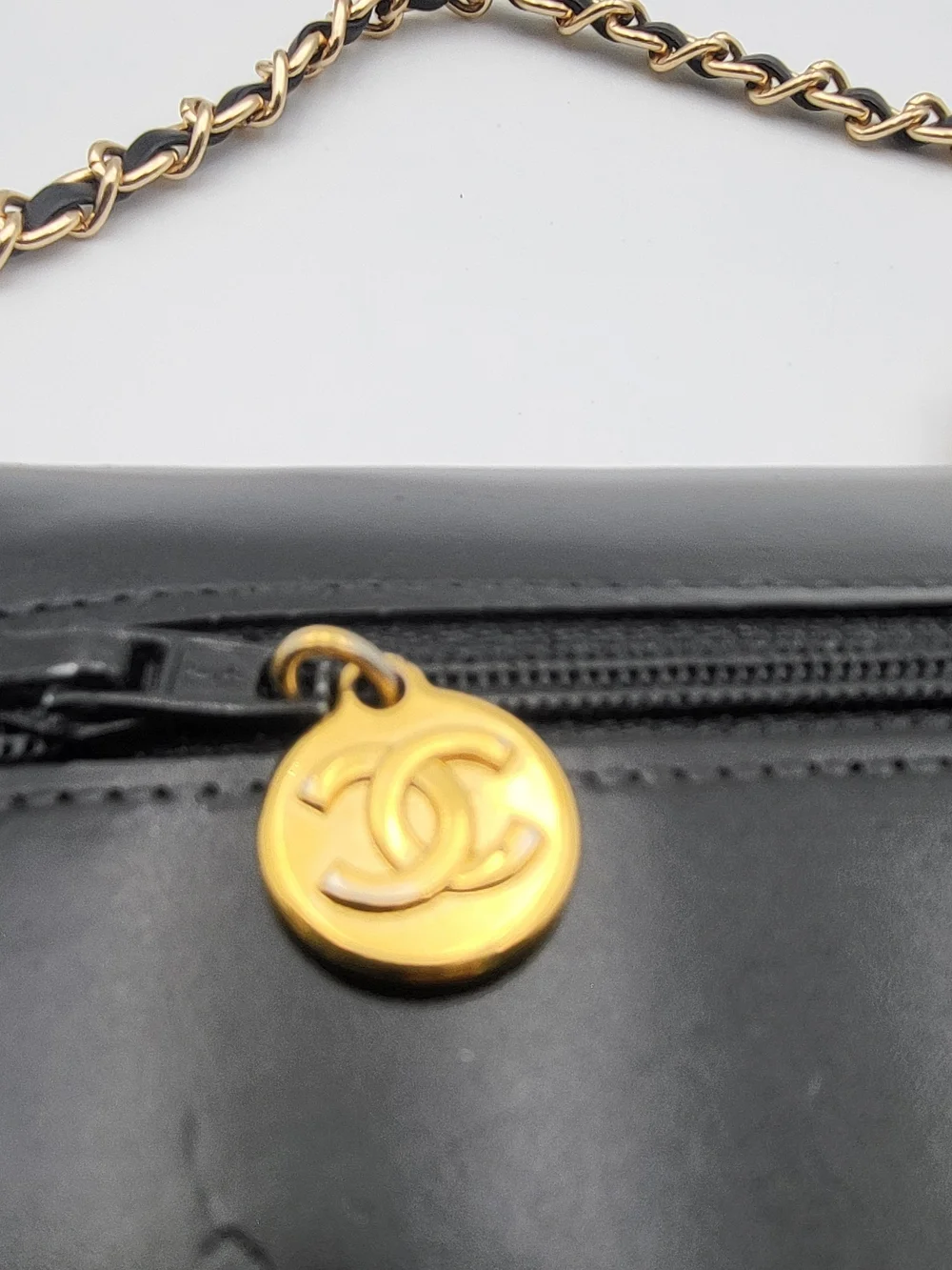 CHANEL Patent Lambskin Leather Timeless CC Wallet On Chain WOC, Authentic..